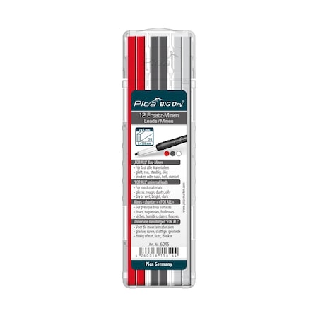 Pica Big Dry Universal Water Soluble Refill Leads, Graphite, White & Red, 12PK 6045/SB